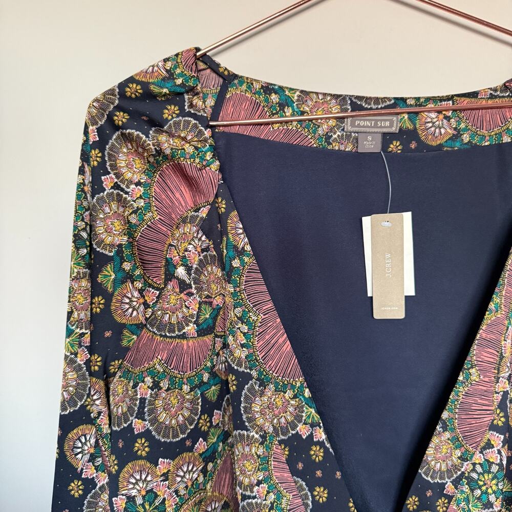 J.Crew Point Sur Womens Wrap Tie Top Small Paisley Floral Satin Crepe Preppy NEW - Picture 3 of 6